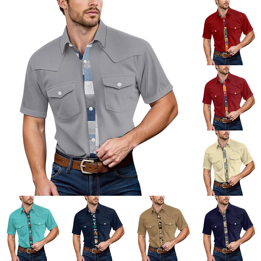 Men'S Fashionable Lapel And Shoulder Length Short Sleeved Casual Top