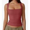 Summer Women's Square Neck Sleeveless Double Tank Top Basic Skinny T-Shirt