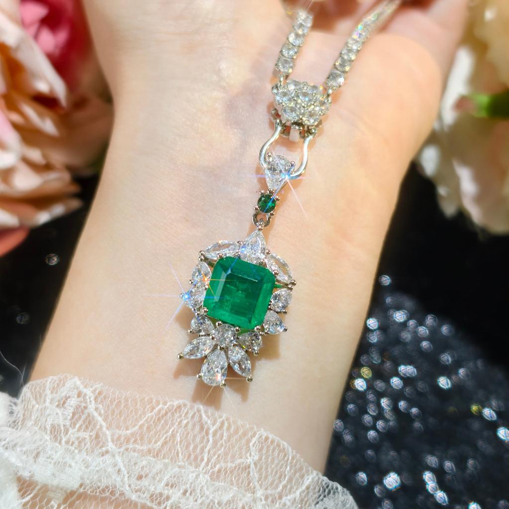 Fashion Vintage Lab Emerald Jewelry Sets For Women Princess Leaf Shape Zircon Necklace Ring Earrings Wedding Party Accessories