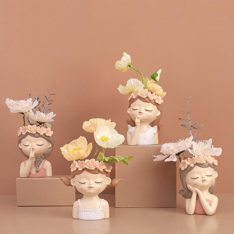 Cute Girl Flower Pot Succulent Pot Resin Planter Home Decoration Desktop Ornaments Garden Supplies Bonsai Plant Pot