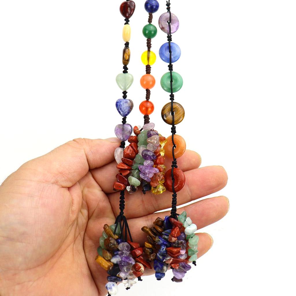 Car Crystal Pendant Natural Quartz Stone Rearview Mirror Ornaments Seven Chakra Heart-shaped Hanging Styling Accessories