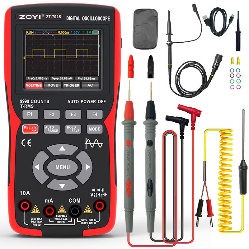 

ZOYI ZT-702S 2 in 1 Handheld Digital Automotive Oscilloscope Multimeter, Single Channel 10MHZ Bandwidth,64Kbyte Record Length,48 чорний