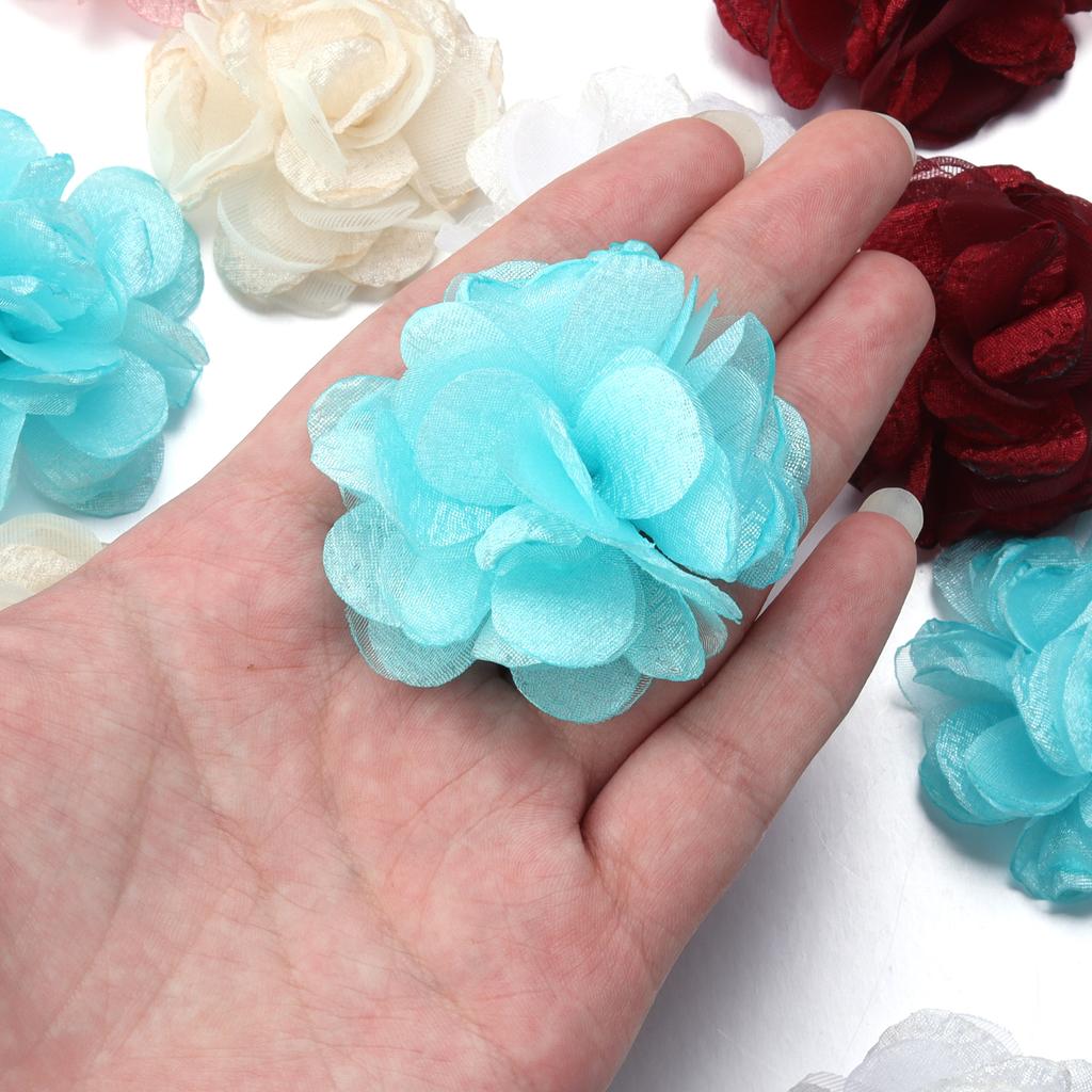 2pcs 5.5cm Chiffon Fabric Flowers Colorful Burnt Edge Artificial Flowers For Wedding Party DIY Handmade Clothing Headwear Decor