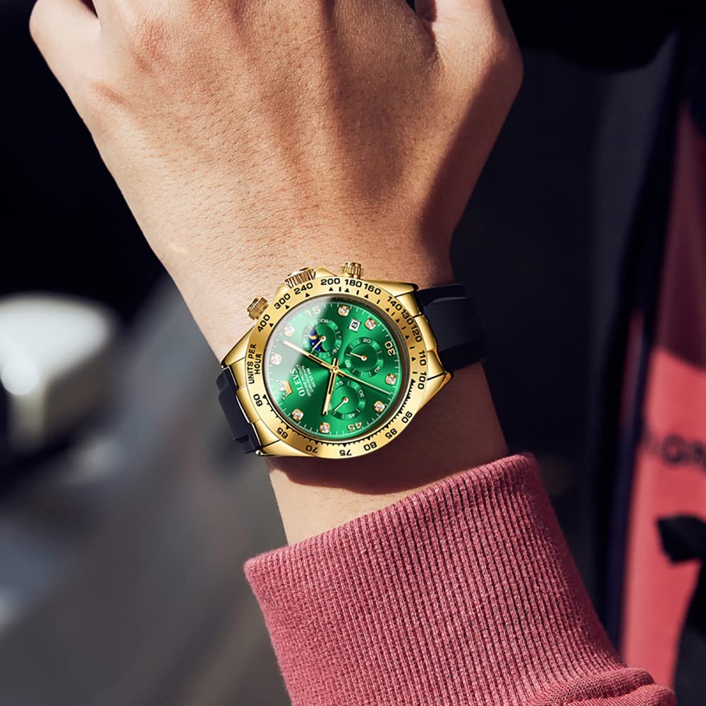 OLEVS Watch Stylish Popular Watch Fashion Japan Quartz Arm Watch Large Dial Outdoor Watch Date Green Arm Watch Waterproof Sports Business Gold Watch