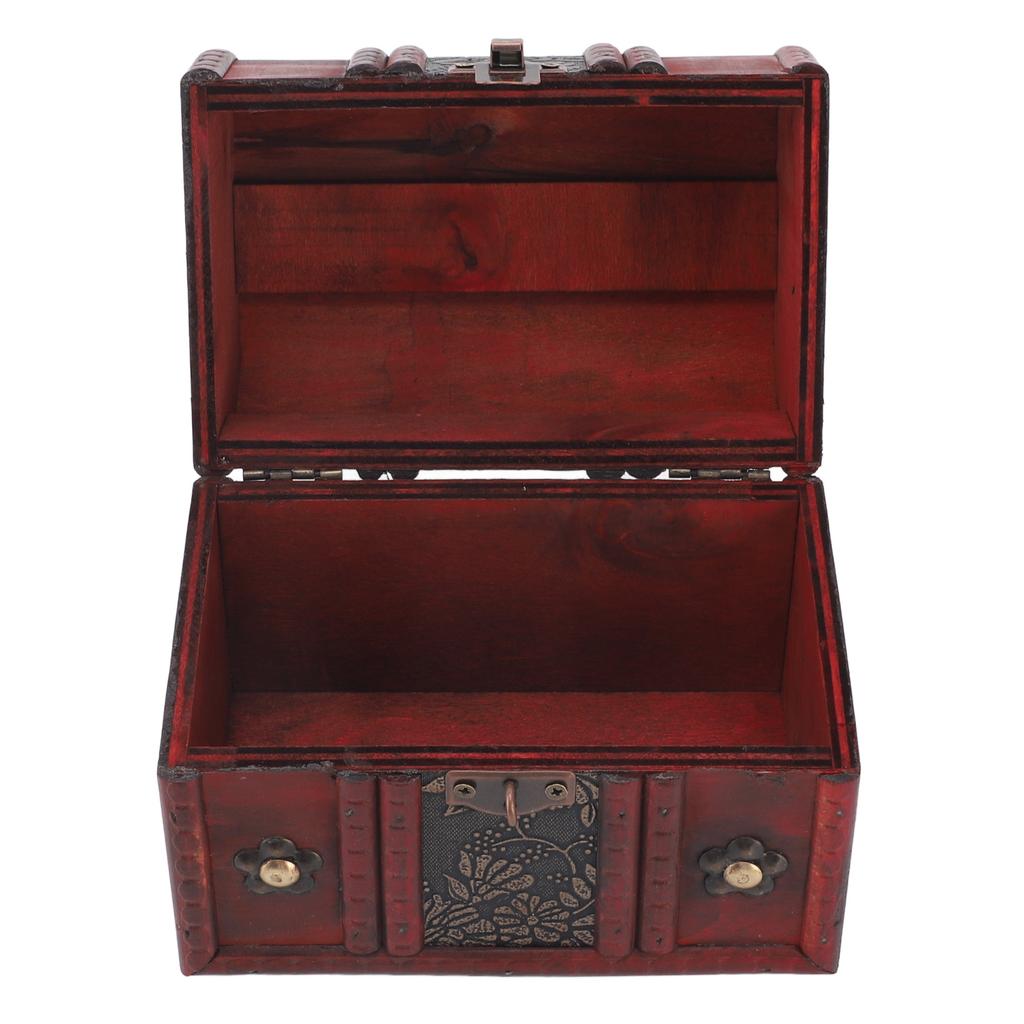 Vintage Trälåda för Smycken Retro Skattkista Prydnadslåda med Handtag Minnessak Gåva Dekorativ