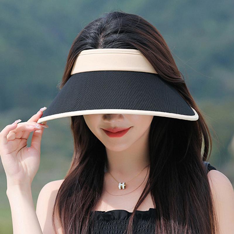Sommer Leerer Oberteil Sonnenhut Damen Doppelter Schatten UV-Schutz Große Krempe Visor Koreanische Mädchen Mode Vielseitige Farbabstimmung Strand Verstellbare Faltbare Kappe