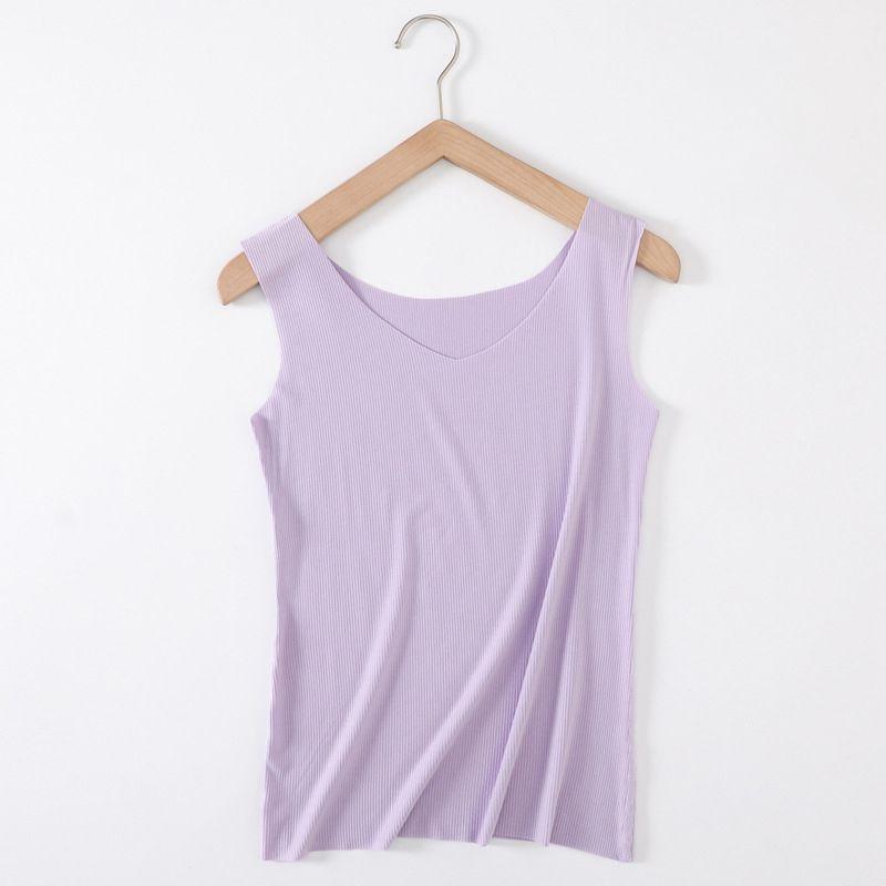 

Lady Women Soft Seamless Ribbed Racer Back Stretch Tank Top Yoga Hot Layer Tee #2Purple,2XL