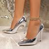 Autumn Luxury Gold Silver High Heels Pumps Offices Women Pointed Toe Thin Heeled High Heels  New Woman Slip On Party Shoes