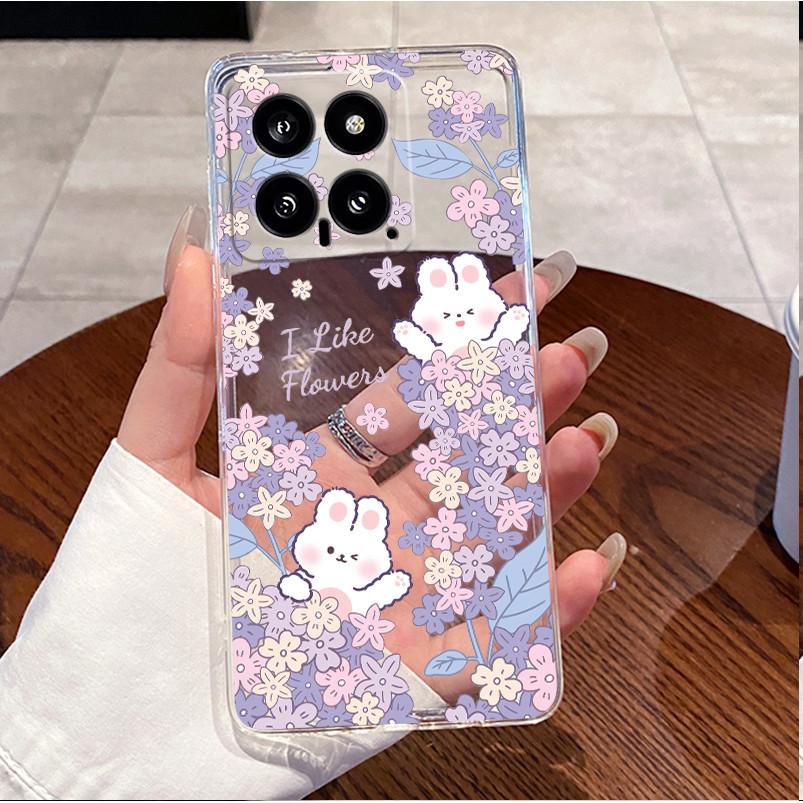 For Xiaomi Mi 14 / 14 Pro Clear Case Luxury Cute Love Rabbit Funny Ultra Slim TPU Silicone Soft Back Cover For Mi14 14Pro Casing