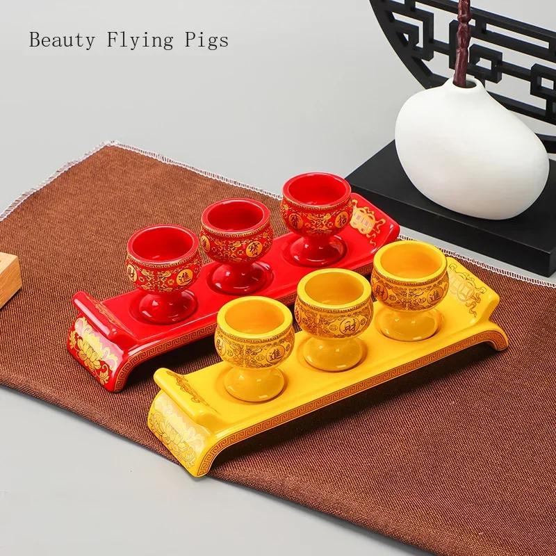 Chinese Creative Ceramic God of Wealth Offering Cup Household Buddha Offering Cup Feng Shui  Home Accessories