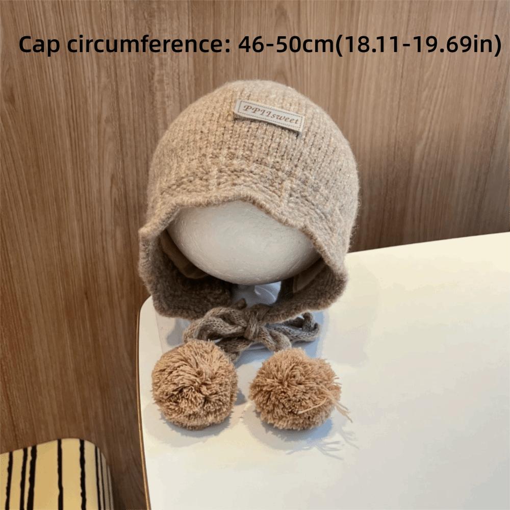 Pompom Baby Knit Hat Ear Protection Lacing Bonnet Soft Earflap Hats For Kids