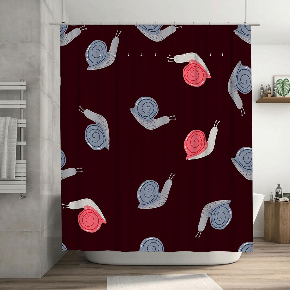 Unique Red Shower Curtain With Cute Snail Pattern For Bathroom Decor Waterproof Fabric Material Shipped Worldwide From