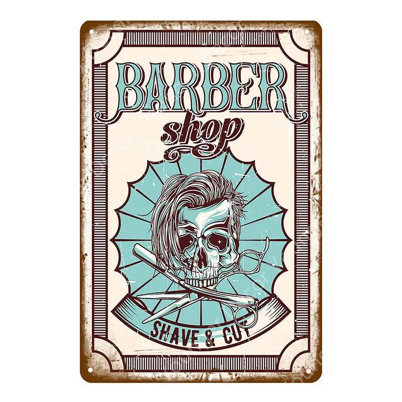 Vintage Barber Shop Metal Signs Shaving Hair Cut Poster Cafe Bar Pub Retro Plaque Haircut and Shave Beard Iron Plates YL002