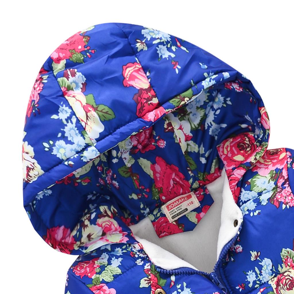Toddler Kids Baby Girls Boys Floral Hooded Winter Warm Hooded Windproof Coat