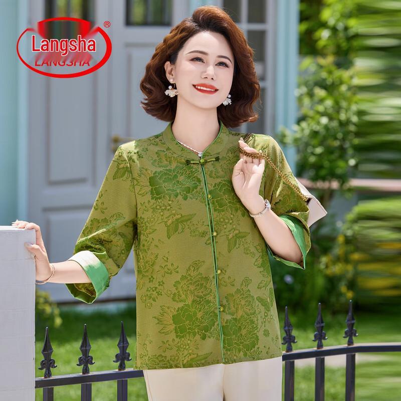 LangSha Mid-Aged Women s Chinese Style Floral Blouse 4XL