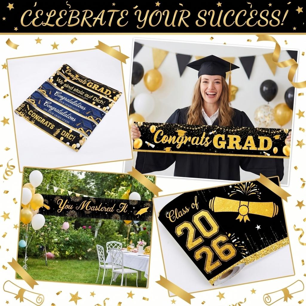 Graduation Banner Congrats Grad Class of 2026 Graduation Party Decoration Photo Prop Horizontal Banner Suitable for Graduation Celebrations