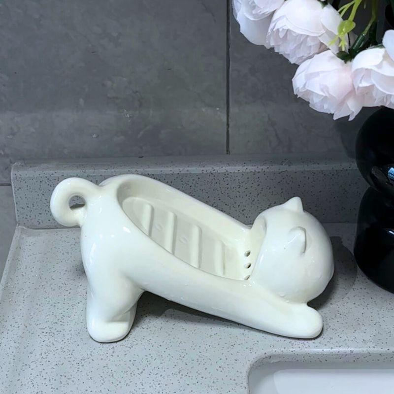 Portasapone Drenante Gatto Carino Contenitore Piatto Sapone Liscio per WC Custodia Vassoio Accessori Bagno Strumenti Lavanderia Decorazione Casa
