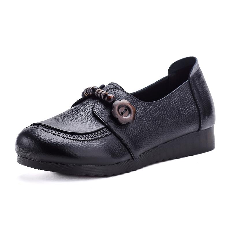 Neue Damen Loafer Schuhe Anti-Rutsch Retro Echte Leder Schuhe Damen Übergröße Bequeme Damenschuhe Frühling und Herbst