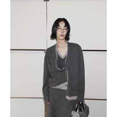 Women's Wool Sweater Autumn and Winter College Style Gray Knitted Cardigan Jacket