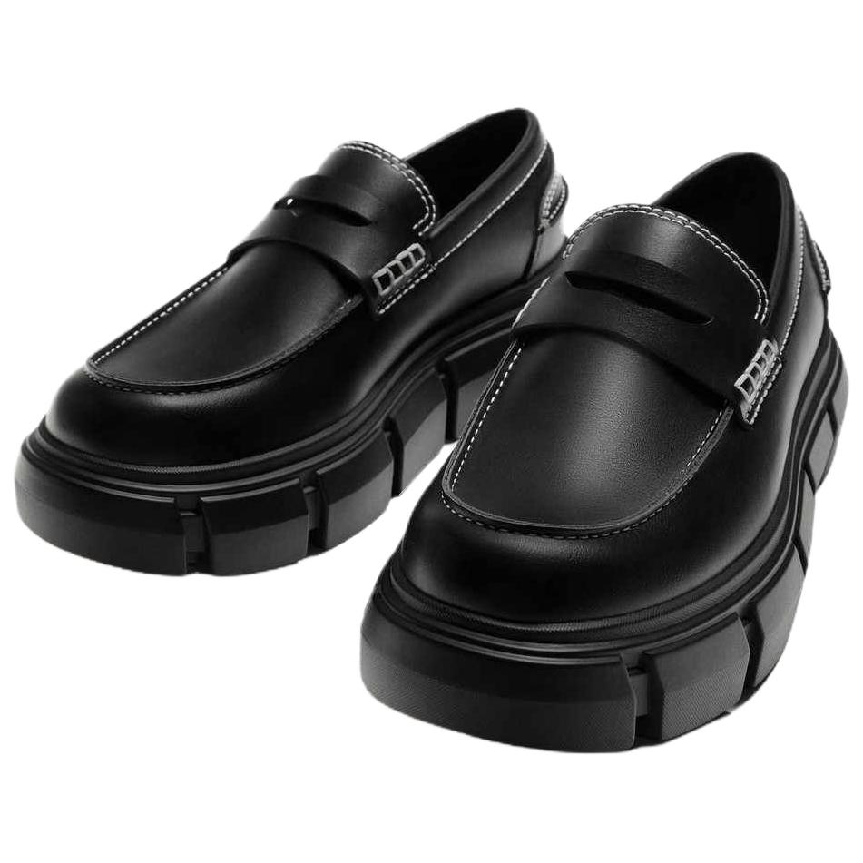 Zara Pu Classic Fashion Stitching Thick Sole Pocket Cover Loafers Men Loafers Black 12646520-38
