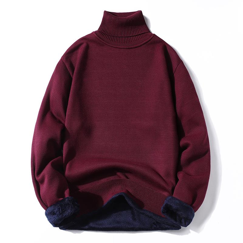 2024 Autumn Men Turtleneck Sweater Fleece-lined  Jumper Sweater Cozy Stylish Men Sweater Male Warm Slim Knitting Pullovers