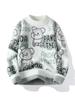Trendy Mink Velvet Cartoon Bear Sweater - Men's Autumn/Winter Warm Knit Pullover.