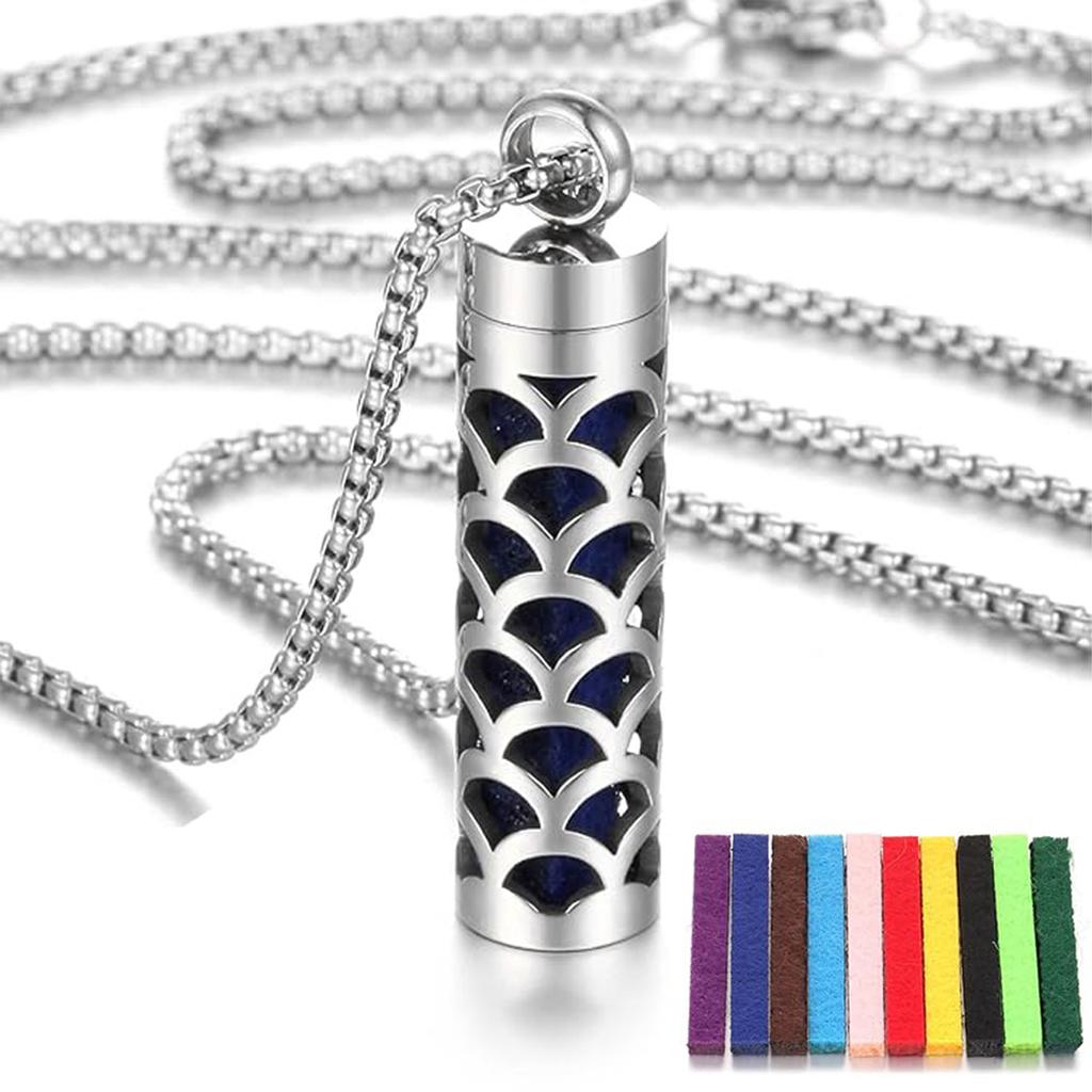 Vertical Hollow Stainless Steel Bar Ambient, Perfume Oil Diffuser,Medallion,Jewelry, Pendant,Necklace for Women,Men and Teenager