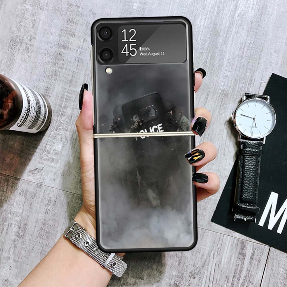 Police SWAT FBI Cases For Samsung Galaxy Z Flip 4 5 6 7 3 Z Flip7 Flip6 Flip4 Flip5 Flip3 5G Hard Shockproof Fundas Cover Galaxy