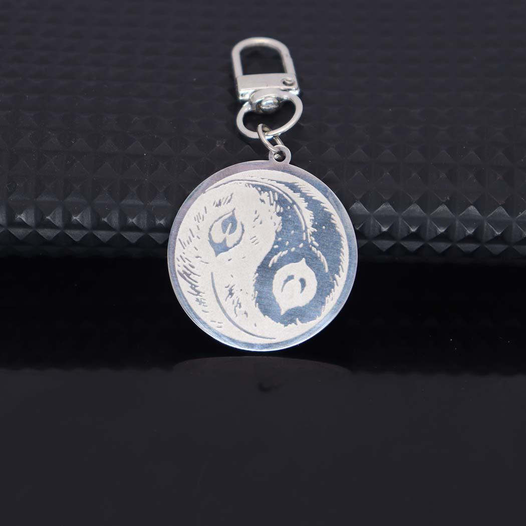 Stainless Steel Peacock Feather Yin Yang Pendant Keychain - Electroplated, Corrosion-Resistant, Non-Fading серебряный