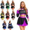 Traje de Competição de Cheerleading Feminino 2 Peças P-XXG: Top Cropped Brilhante de Strass e Saia de Patinação, Conjunto de Cores Contrastantes