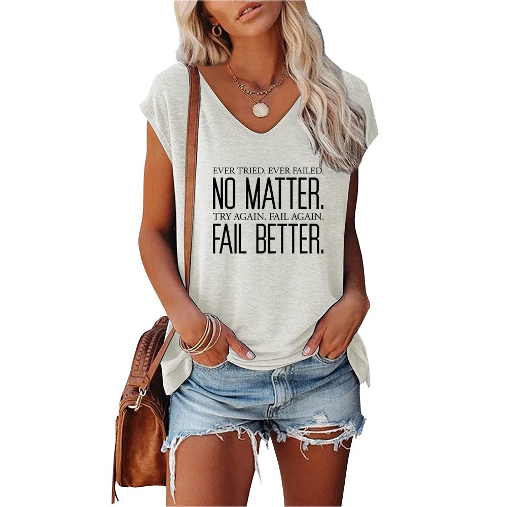 

Женская модная футболка с летним принтом и V-образным воротником, женская повседневная футболка с коротким рукавом M белый