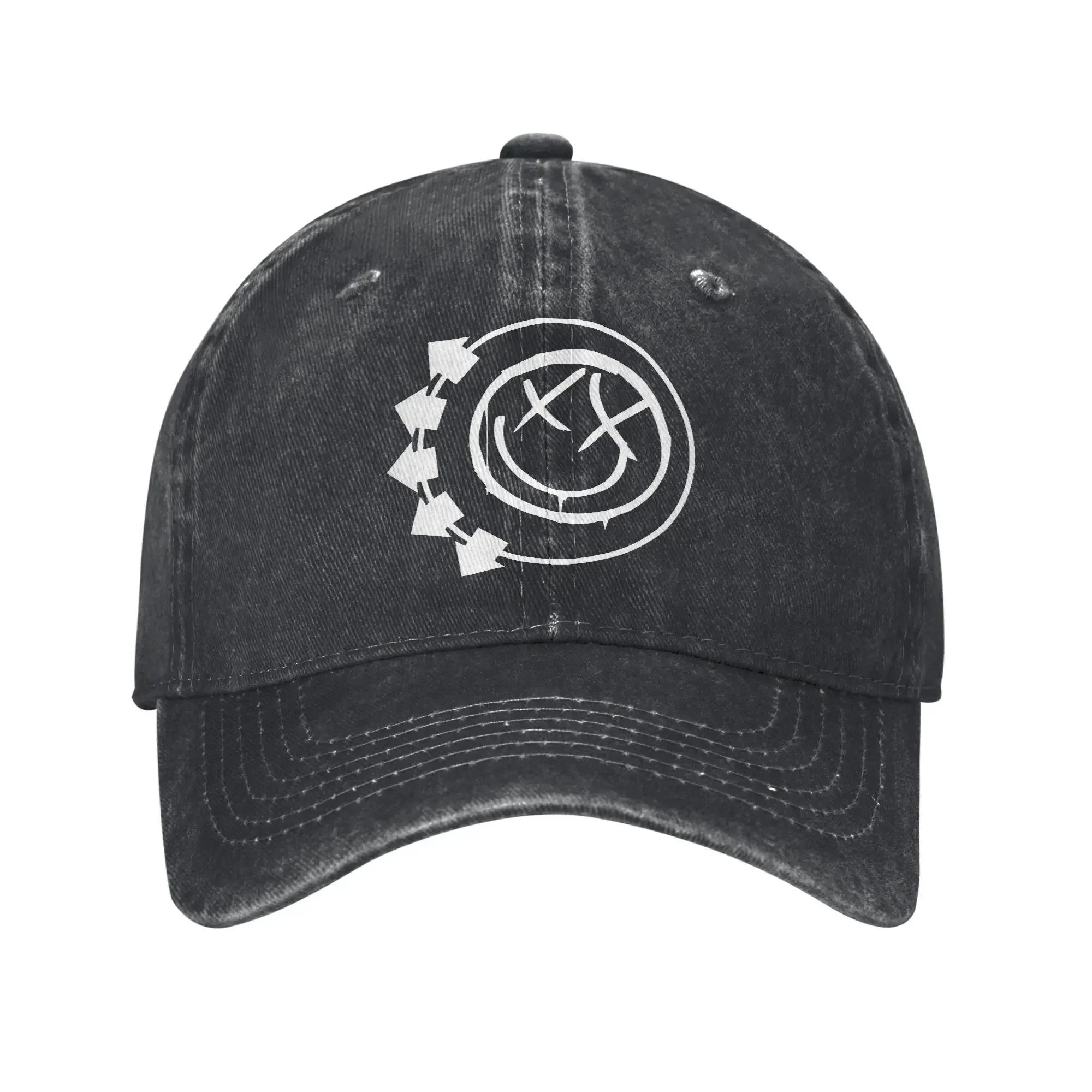 Blinks sun baseball cap - white arrow & smile - fashionable unisex youth washed trucker hat - sun protection printed sports baseball cap One Size