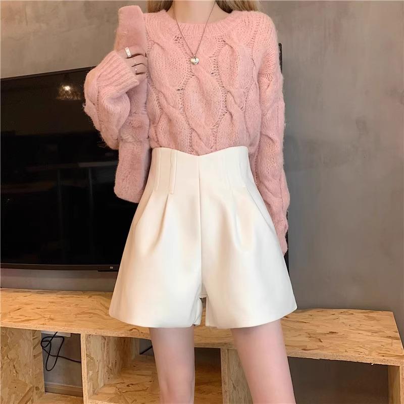 

Женские шерстяные шорты А-силуэта с высокой посадкой на осень/зиму 2024 - Черные, Слим-фит, Широкие штанины L абрикосовый