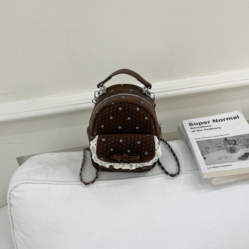 Schoolbag Korean niche polka dot chain backpack casual Korean ins personalized foreign style backpack tide mini portable schoolbag