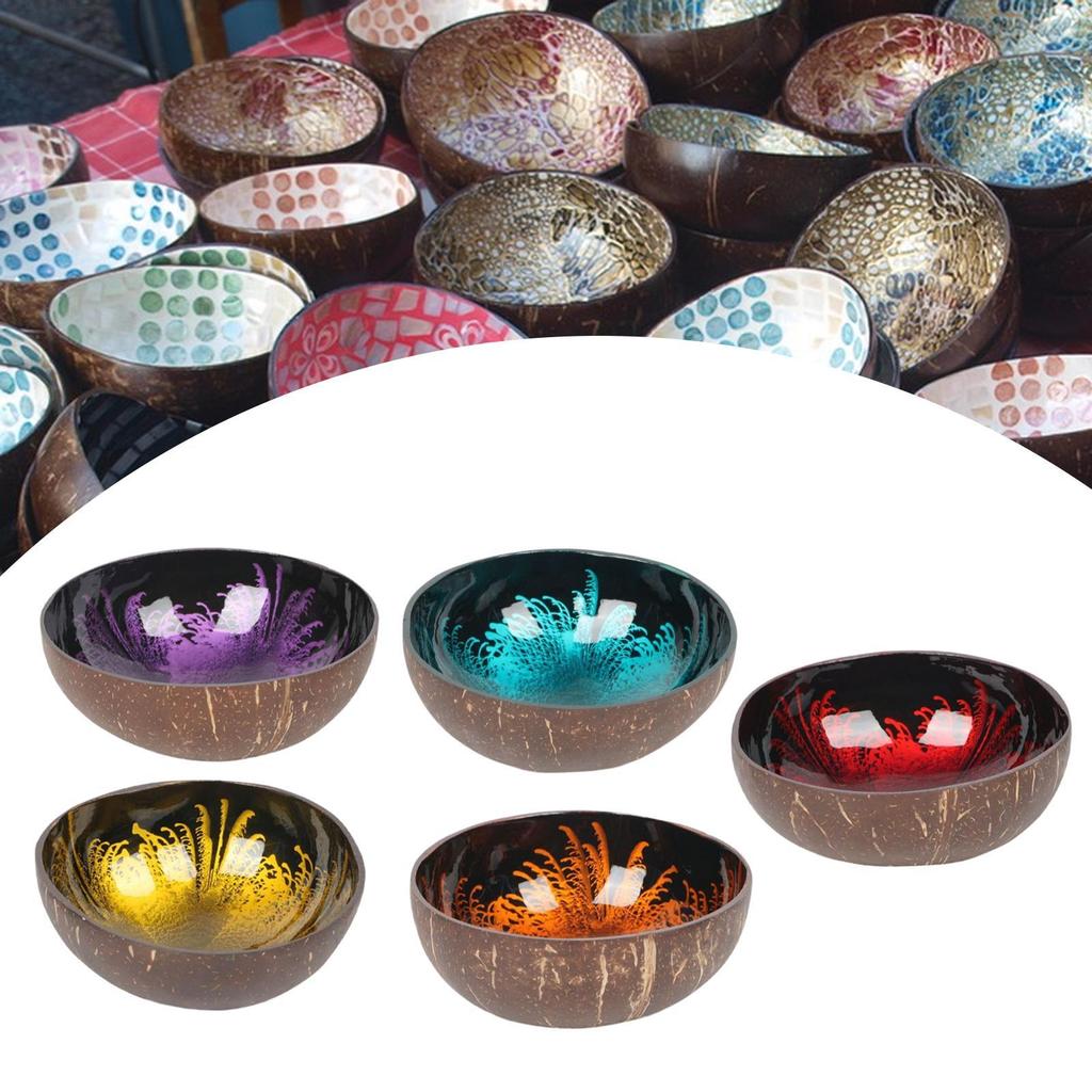 Round Coconut Container with Pearl Inlay for Keys Candy Nuts Fruits Entryway