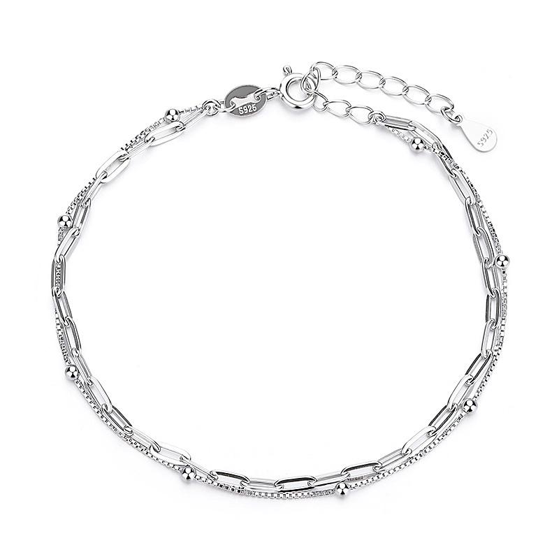 925 Silber Galvanisiert Doppellagige Kette Armband Ins Nischenschmuck Damen Hochwertig Minimalistisch Geometrisch Perlen Mode