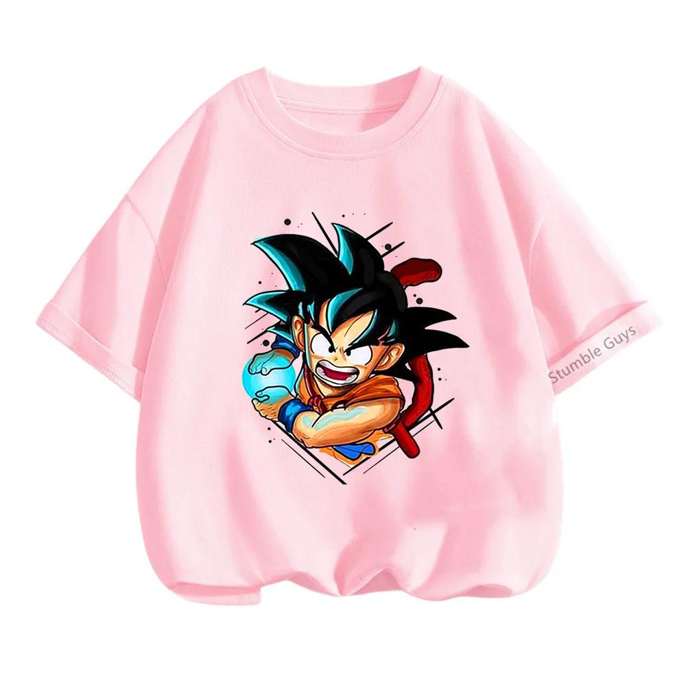 2025 MINISO Summer 4-14 Children  Dragon Ball Z TShirt Son Goku Anime Teen Clothes Fashion Casual T-shirt Boy Clothes Girls Kawaii Kids Tops