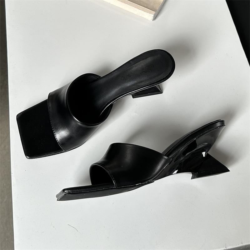 Fashion Eilyken 2025 New Design Concise Wedges High Heels Women Slippers Square Toe Party Dress Slides Summer Shoes