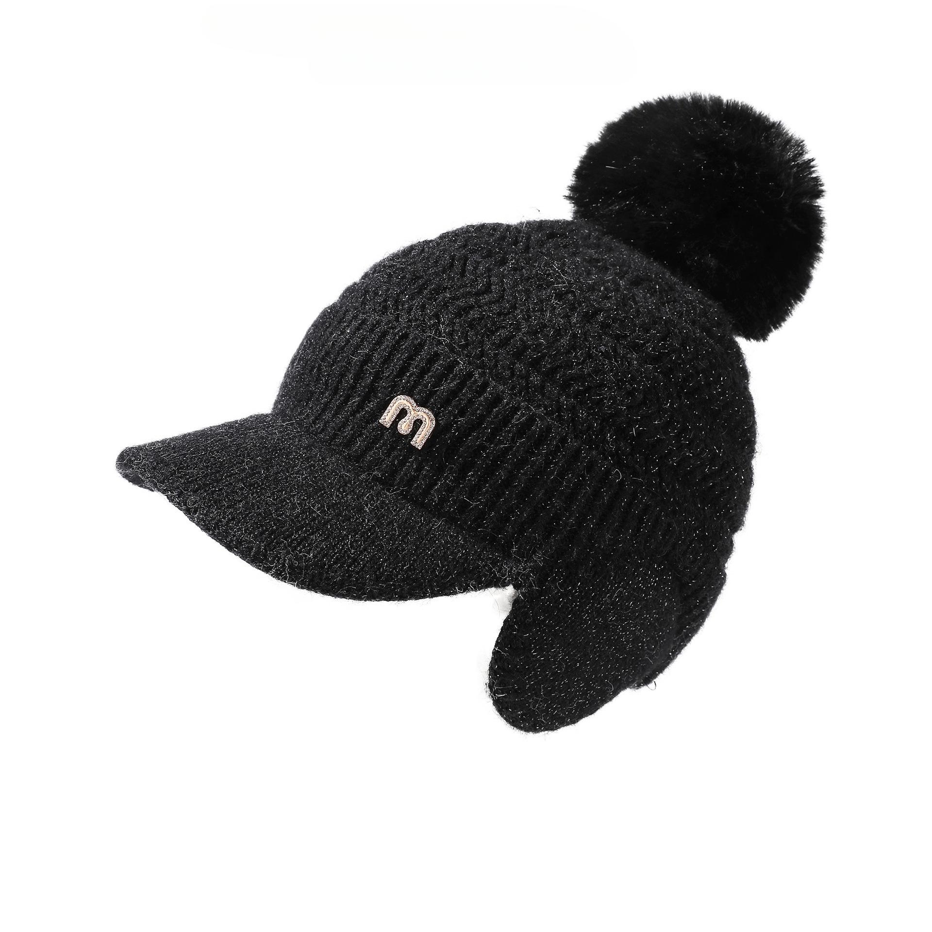 

Winter New Thickened M Standard Ear Protection Baseball Cap Women s Outdoor Warm Face Protection Knitted Hat чорний