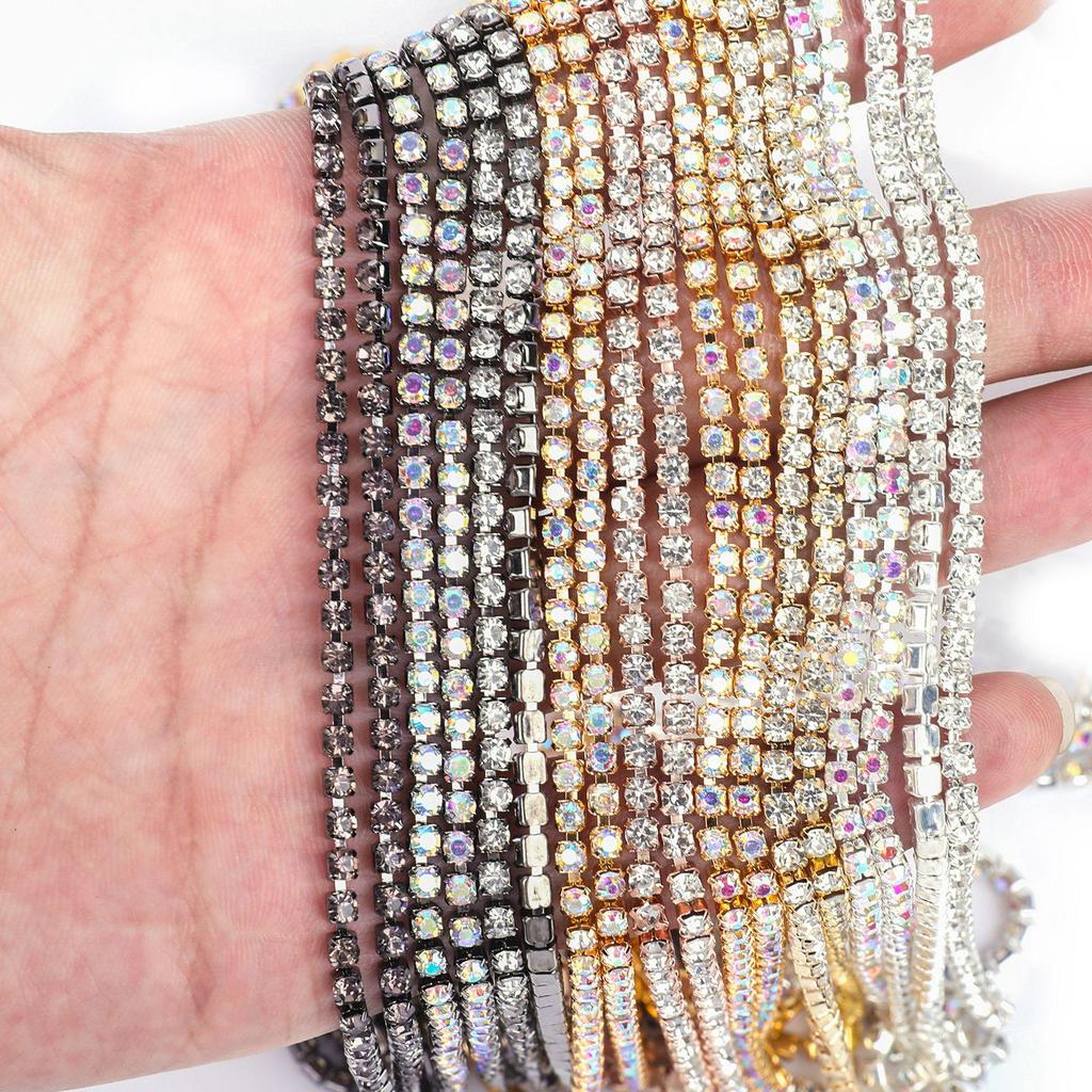 Electroplated Rhinestone Drill Chain: Single Row Metal Claw Chain for DIY Costume Accessories