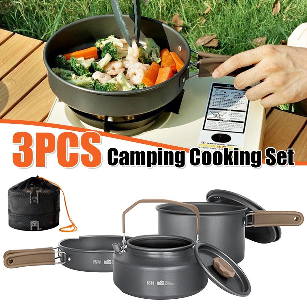 3PCS Camping Pots and Pans Set Outdoor Cooking Mess Kit Pots for Backpacking Camping Hiking and Picnic