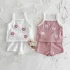 Girls' Summer Two-Piece Set Sleeveless Sling Top Shorts With Flower Embroidery Little Girl's Outfit From Baby Clothing Sets