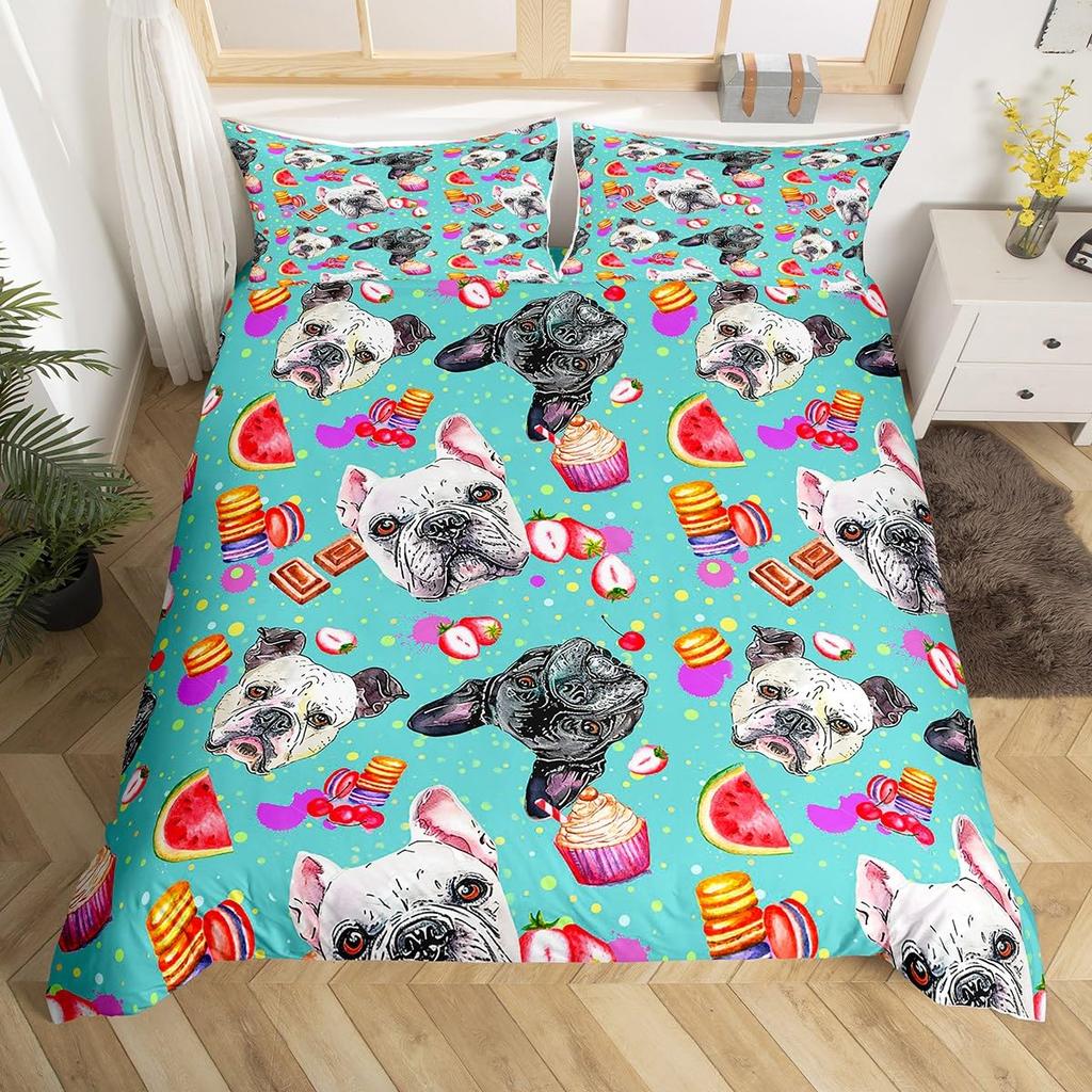 French Bulldog Duvet Cover Set Cute Animal Modern Decorative 3 Piece Bedding Set With 2 Pillowcase Dog Pattern Comforter Covers