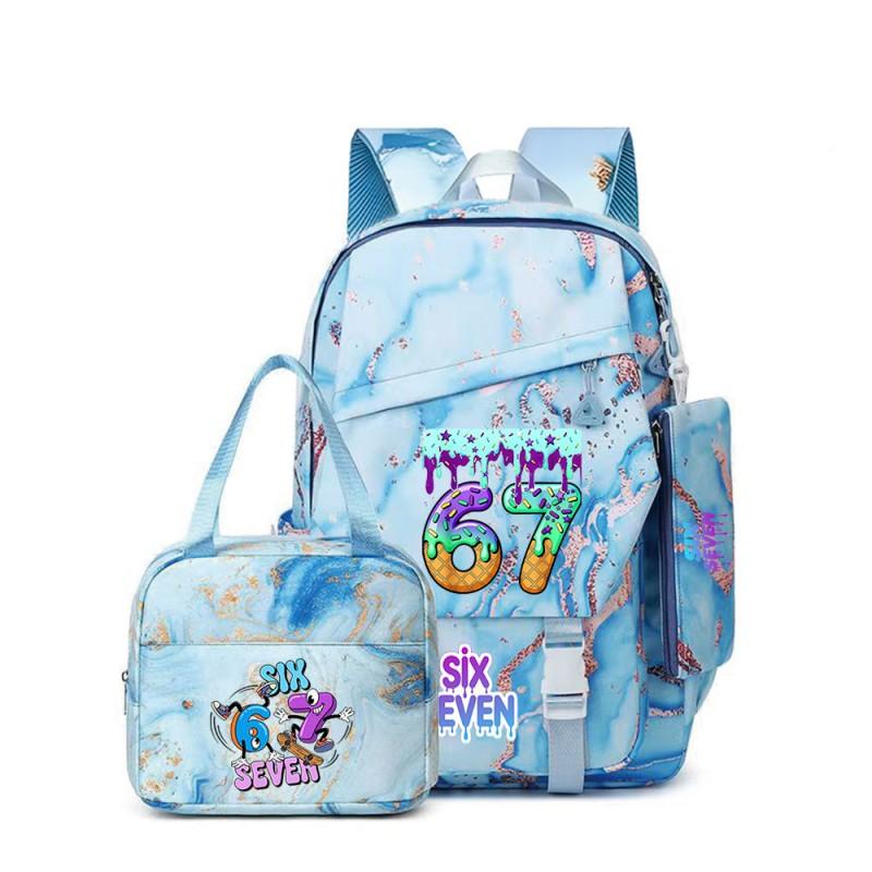 Kids Cartoon Print School Backpack Set Grades 3-4 Waterproof Oxford Fabric Ergonomic Shoulder Straps 3-Piece Travel Lunch