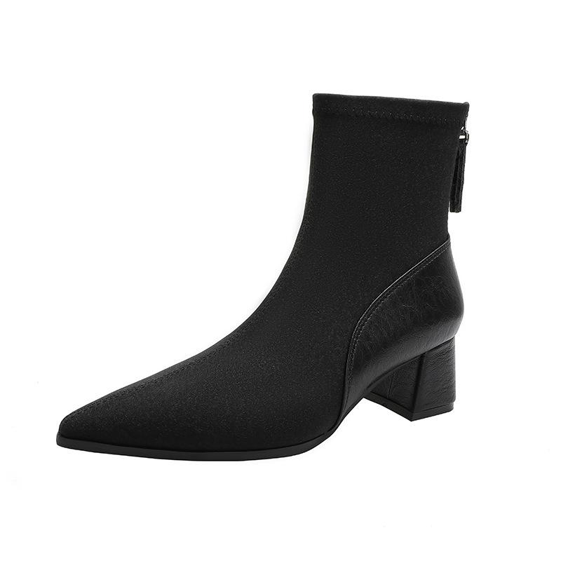 Pointed Short Boots Women's Thick Heel 2025 New Autumn and Winter Soft Leather High Heel Thin Boots Medium Boots French Small Short Boots