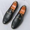 Luxury Designer New Gentleman Loafers Men's Pointed Knit Pattern Patent Leather Formal Wedding Prom Dress Homecoming Footwear