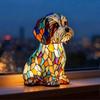 Luce Notturna per Cani con Adorabile Design a Vetro Colorato di Cucciolo, Calda Luce LED, Lampada da Tavolo per Camera da Letto Alimentata da USB per Amanti dei Cani