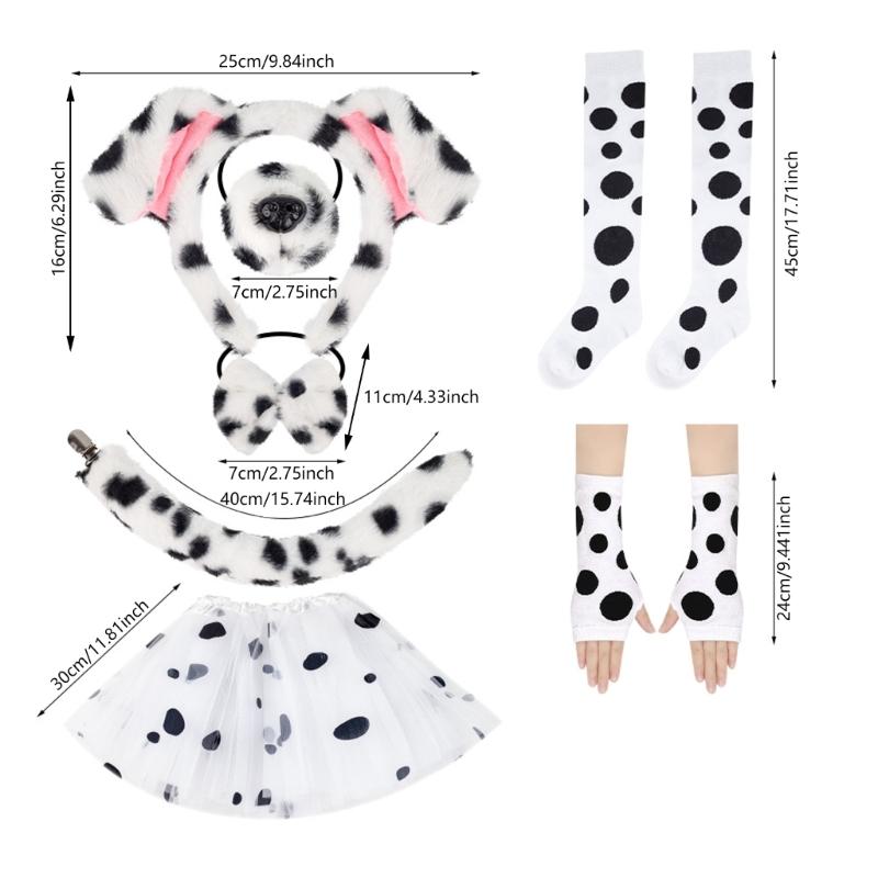 Dog Tail with Dog Ear Headband Nose Tail Skirt Bowtie Halloween Dog Costume for Children Teen Adult Cosplay