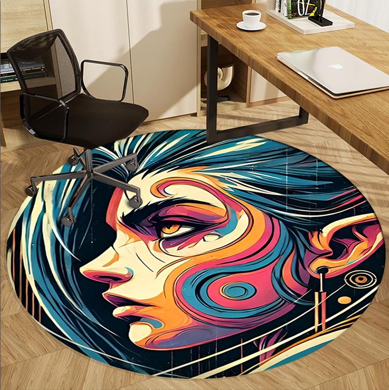 Jinx Pattern Round Rug, Indoor/Outdoor Mat, for Picnic, Gameroom, Bedroom, Office, Living Room, Home Decor Carpet, Birthday Gift