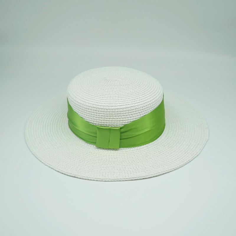 White Flat Top Wide Brim Panama Straw Hat Women Ins French Korean Retro Versatile Sunshade Resort Beach Top Hat